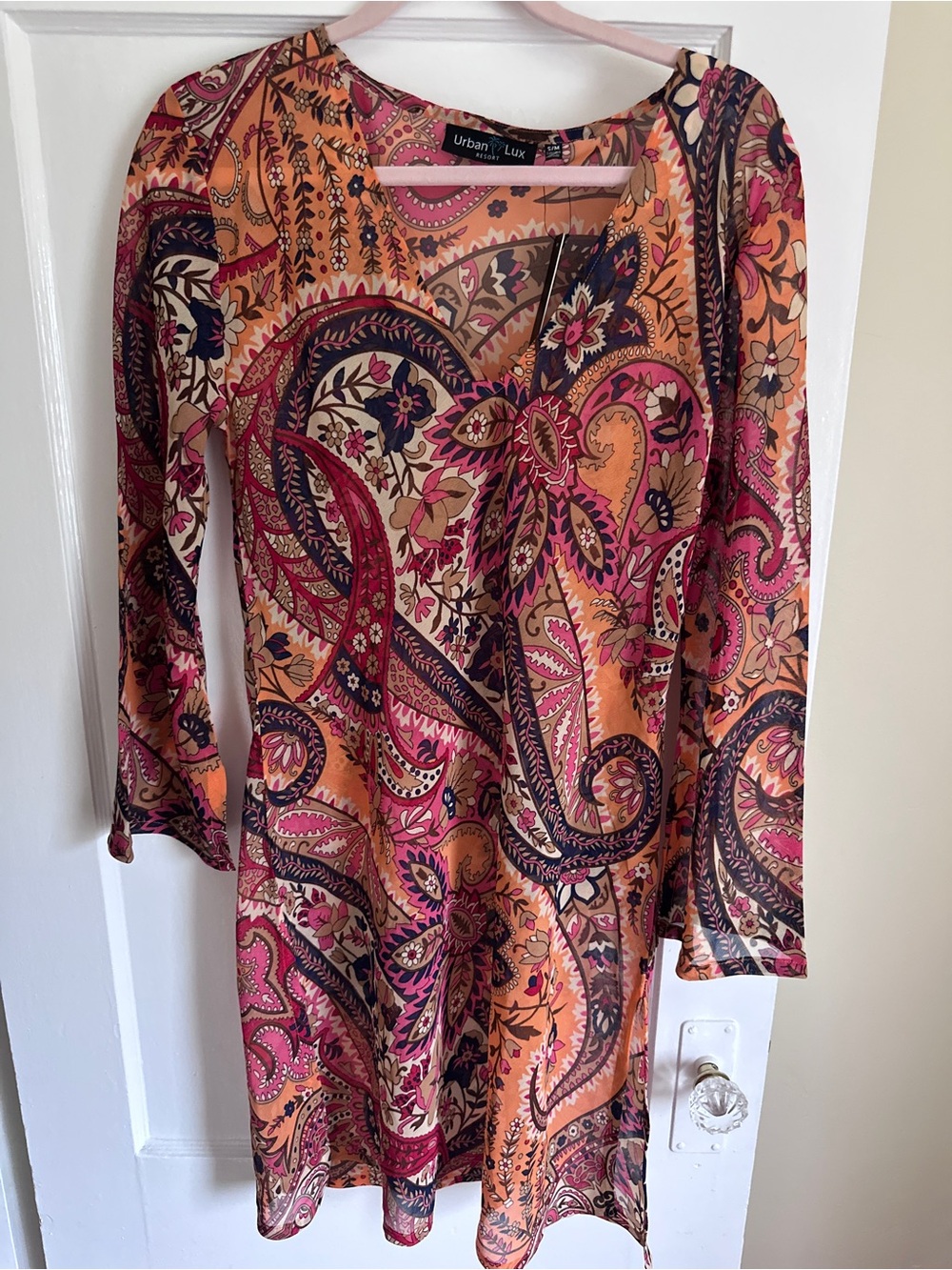 Urban Luxe Design Co. Pink Orange Paisley Swim Coverup